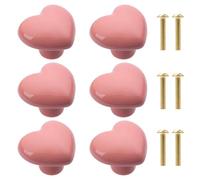 Naseom 6 Pezzi Pomelli per Mobili, Pomello in Ceramica Rosa a Forma di Cuore, Graziose Maniglie Decorative Fatte a Mano per Cameretta, Cassetti, Armadio, Guardaroba, Libreria, con Viti