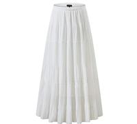 NASHALYLY Maxi gonne Svasate Svasate da Donna in Chiffon Elastico a Vita Alta a Pieghe, Bianco, L