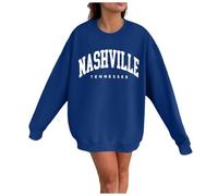 Nashville Tennessee Felpe senza cappuccio per le donne Girocollo Autunno Abiti sportivi 2025 Top Loose Fit College Cute Workou Plain Y2K Cartoon Tunica Felpe Moda Comfort Trendy, Blu, S
