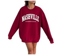 Nashville Tennessee Felpe senza cappuccio per le donne Girocollo Autunno Abiti sportivi 2025 Top Loose Fit College Cute Workou Plain Y2K Cartoon Tunica Felpe Moda Comfort Trendy, Rosso, XXL