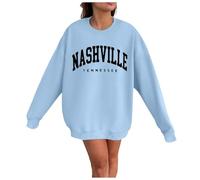 Nashville Tennessee Felpe senza cappuccio per le donne Girocollo Autunno Abiti sportivi 2025 Top Loose Fit College Cute Workou Plain Y2K Cartoon Tunica Felpe Moda Comfort Trendy, Azzurro, S