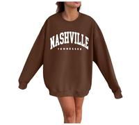 Nashville Tennessee Felpe senza cappuccio per le donne Girocollo Autunno Abiti sportivi 2025 Top Loose Fit College Cute Workou Plain Y2K Cartoon Tunica Felpe Moda Comfort Trendy, Marrone, S