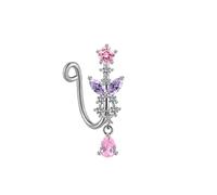 Naso Piercing Finto1 Pezzi 18G Acciaio Inossidabile Non Forato Clip Piercing Gioielleria Farfalla con goccia d'acqua e zirconi cubici, Rosa argento, Stile 15, 1.0x10mm