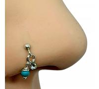 Naso Stud Bali Turchese Bead & CZ 22g (0.6mm) Argento Sterling 925 Bottone...