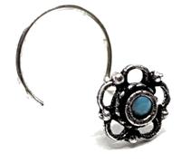 Naso Stud Turchese Bali Rose Exotic 22g (0,6 mm) Vite arricciata in argento...