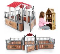 NASSMOSSE 2 Set Set da Gioco per Stalla dei Cavalli, Gazebo in plastica e Modello di Recinzione, Giocattoli per Cavalli Immaginari e Creativi Accessori Educativi per Il Gioco in Fattoria