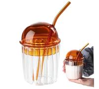 NASSMOSSE Bicchiere da caffè freddo da 450 ml/14 once Tazza riutilizzabile gialla con cannuccia e coperchio