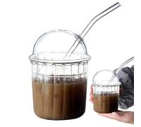 NASSMOSSE Bicchiere da caffè ghiacciato con cannuccia e coperchio 14 once / 450 ml Bicchiere da latte ghiacciato riutilizzabile a bocca larga staccabile per soda Home Office Bar Trasparente