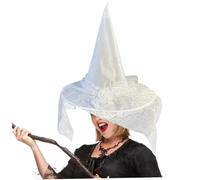 NASSMOSSE Cappello da strega per donna Cappello da mago in pizzo Strega bianca pazza per costume, cosplay, festa di Halloween