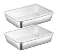 NASSMOSSE Piatto quadrato in acciaio inox con coperchio, 2 vassoi in acciaio inox 25, 4x20, 3x5, 1 cm per alimenti, teglia quadrata impilabile con fondo piatto, tortiera con coperchio