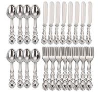 NASSMOSSE Posate per casa delle Bambole 24 Pezzi/Set Simulazione Stoviglie per casa delle Bambole Posate in Miniatura in Lega con Manico inciso Accessori Fai da Te