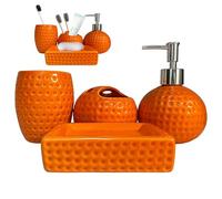 NASSMOSSE Set da Bagno Arancione da 4 Pezzi, Accessori da Bagno in Ceramica Arancione con portaspazzolino, Bicchiere, Dispenser per lozione, portasapone per Hotel