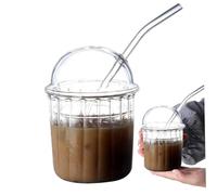 NASSMOSSE Vetro di caffè ghiacciato con paglia e coperchio 14 once/450 ml riutilizzabile a tazza di latte ghiacciata in bocca larga vetro da bere staccabile per la soda per ufficio bar trasparente