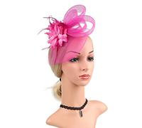 Nastri a rete con fiori da donna, piume, fascinator, accessori for capelli da sposa, fascia o clip for cocktail, tea party, copricapo for ragazze (Color : Rose red, Size : Einheitsgre)