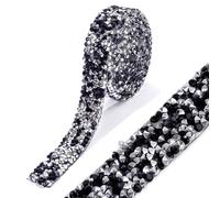 Nastri di strass autoadesivi, nastro in resina con fissaggio a caldo, catena da stirare for decorazioni fai te su abiti, scarpe e oggetti d'arte(Blacksliver,15mm1Yard)