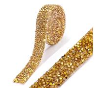 Nastri di strass autoadesivi, nastro in resina con fissaggio a caldo, catena da stirare for decorazioni fai te su abiti, scarpe e oggetti d'arte(Golden,10mm1Yard)