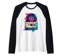 Nastro a Cassetta retrò Vinyl Music 80's Vibes Maglia con Maniche Raglan