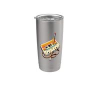Nastro a cassetta vintage a matita, stile nostalgico, anni '80 e '90 Bicchiere termico in acciaio inox doppia parete