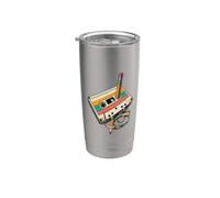Nastro a cassetta vintage a matita, stile nostalgico, anni '80 e '90 Bicchiere termico in acciaio inox doppia parete