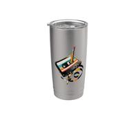 Nastro a cassetta vintage a matita, stile nostalgico, anni '80 e '90 Bicchiere termico in acciaio inox doppia parete
