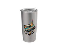 Nastro a cassetta vintage a matita, stile nostalgico, anni '80 e '90 Bicchiere termico in acciaio inox doppia parete
