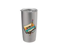 Nastro a cassetta vintage a matita, stile nostalgico, anni '80 e '90 Bicchiere termico in acciaio inox doppia parete