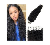 Nastro a onde profonde nelle estensioni dei capelli Nastro riccio invisibile for capelli umani neri naturali for donne nere Trama di pelle senza cuciture Estensioni dei capelli Remy 50g 20 pezzi(26 in