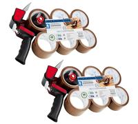 Nastro Adesivo da Imballo - Set Dispenser Tendinastro e Pacco da 6 Nastro Adesivo da Pacchi Marrone Trasparente per Spedizioni e Trasloco (Dispenser 6 rotoli marrone, set da 2)
