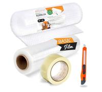 Nastro Adesivo, Film Trasparente, Rotolo di Pluriball e Taglierino per Imballaggio di Scatole e Mobili, Kit Completo di Imballaggio, Protezione Ideale per Spedizioni e Traslochi - Ofituria (Kit Total)