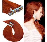 Nastro adesivo nelle estensioni dei capelli ricci, 40 pezzi di estensioni dei capelli umani Se Mi-Permanente Pre-nastrato Trama invisibile dritto per donne e ragazze(Copper Red,14in-35cm)
