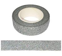 Nastro adesivo washi tape con glitter, decorativo, per fai da te e orlare (argento iridescente)