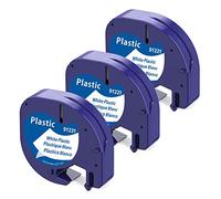 Nastro Aken Compatibile con Dymo Letratag Etichette in Plastica | A91221 12mm x 4m Nero su Bianco Nastri, Compatibile con Dymo Letratag Etichettatrice XR LT-100H LT-100T LT-110T