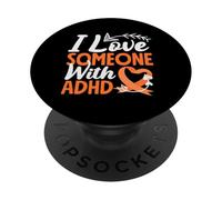 Nastro arancione con freccia a forma di cuore «I love Someone with ADHD Awareness» PopSockets PopGrip Adesivo