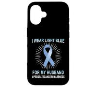 Nastro azzurro per la consapevolezza del cancro alla prostata per mio marito Custodia per iPhone 16