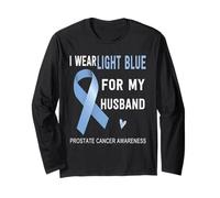 Nastro Azzurro per la consapevolezza del Cancro alla prostata per Mio Marito Maglia a Manica