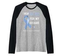 Nastro Azzurro per la consapevolezza del Cancro alla prostata per Mio Marito Maglia con Maniche Raglan
