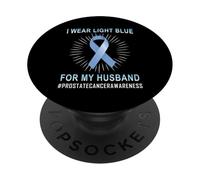 Nastro azzurro per la consapevolezza del cancro alla prostata per mio marito PopSockets PopGrip Adesivo