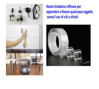 Nastro biadesivo trasparente extra forte riutilizzabile removibile cm.3 x 3 mt