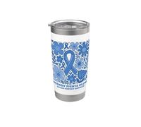 Nastro blu floreale "Nobody Fights Alone" del guerriero del cancro al colon Bicchiere termico in acciaio inox doppia parete