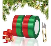 Nastro Colorati Raso 4 Rotoli 22 Metri Regalo Rosso e Verde Nastro Natalizio Decorativi con 1 paio di forbici per Confezioni Regalo,Compleanno, Artigianato,Bouquet da Sposa,Matrimoni