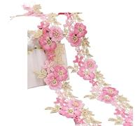 Nastro con bordatura in pizzo, Nastro di pizzo stampato e ricamato multicolore 4,5 cm larghezza 2 metri(Pink)