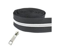 Nastro con cerniera in nylon da 2 a 10 metri con cursori per chiusura di zaini e giacche, kit di riparazione per vestiti, cucito fai da te 5#,Nero Argento,3 metri - 3 pezzi di cursori