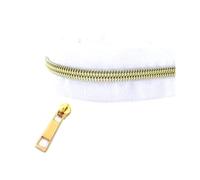 Nastro con cerniera in nylon da 2 a 10 metri con cursori per chiusura di zaini e giacche, kit di riparazione per vestiti, cucito fai da te 5#,Bianco Oro Chiaro,2 metri - 2 pezzi di cursori
