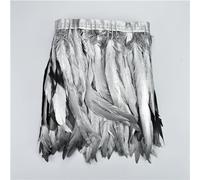 Nastro con frangia di piume, Nastro con finiture in piume color argento e oro da 2 metri, larghezza multipla, decorazione artigianale(Silver,30-35CM 12-14inch)