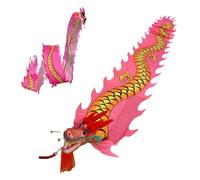 Nastro da danza a forma di drago for esercizi all'aperto Dragon Poi, stendardo rotante lavabile con motivo a drago, bandiera da danza artistica for adulti/anziani con testa di drago realistica.(Pink,1