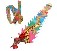 Nastro da danza a forma di drago for esercizi all'aperto Dragon Poi, stendardo rotante lavabile con motivo a drago, bandiera da danza artistica for adulti/anziani con testa di drago realistica.(Colorf