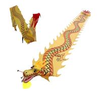 Nastro da danza a forma di drago for esercizi all'aperto Dragon Poi, stendardo rotante lavabile con motivo a drago, bandiera da danza artistica for adulti/anziani con testa di drago realistica.(Yellow