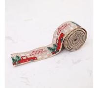 Nastro decorativo in lino per albero di Natale con elementi invernali per uso creativo, 2 m di lunghezza (auto)