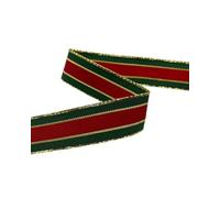 Nastro Decorativo Rigato Verde Rosso con Rifinitura Oro Lamè Altezza 25 mm
