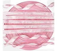 Nastro Decorazioni Bomboniera Doppio Raso Rosa 45m*10mm con Scritta Il mio Battesimo Fiocchetti per Scatole Bimba